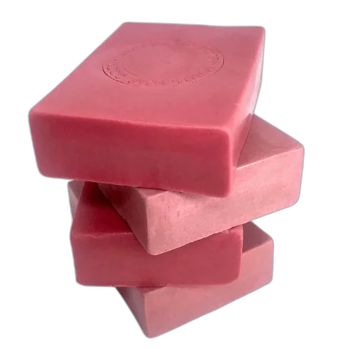 Roze zeep met ingestempeld logo